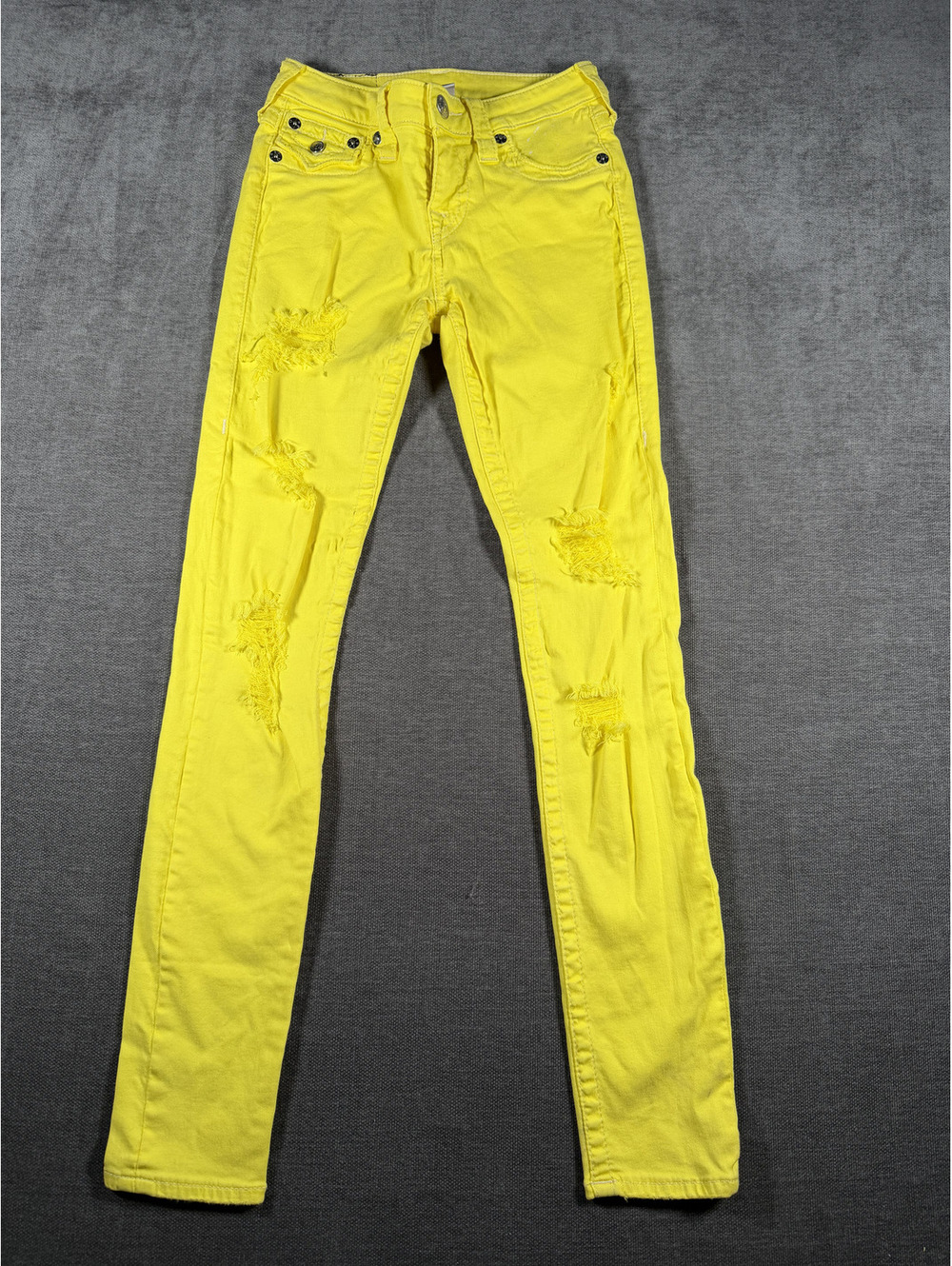 True Religion Yellow Distressed Skinny Jeans Size 25